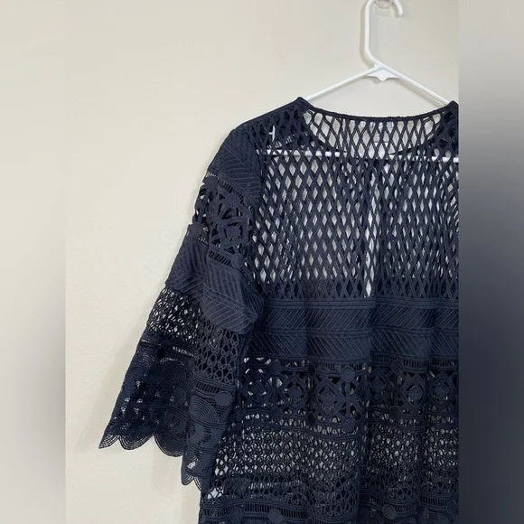 Chic Navy Lace Travelers Collection Crochet Jacket Career Events Classic Size 2